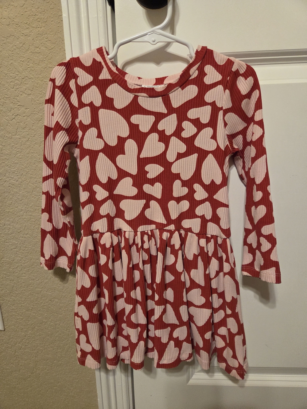 Mud Pie Red and Cream Heart-Print Long Sleeve Casual Dress 2T-3T